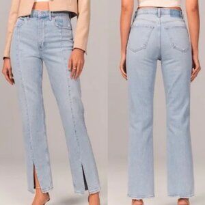 Abercrombie & Fitch The 90s Straight Leg Ultra High Rise Split Hem Jeans 10 Long